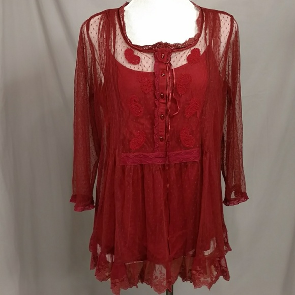 April Cornell Tops - April Cornell NWT Red Mariposa Lace Blouse L Top